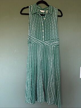 Sleeveless Green Polka Dot Midi Shirt Dress